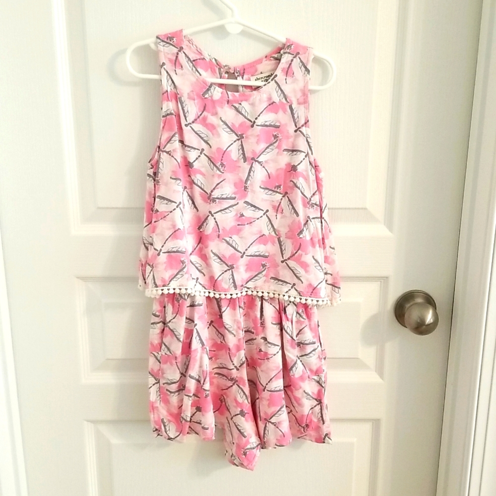Abercrombie KIDS size 7-8 girl's romper with dragon fly design.